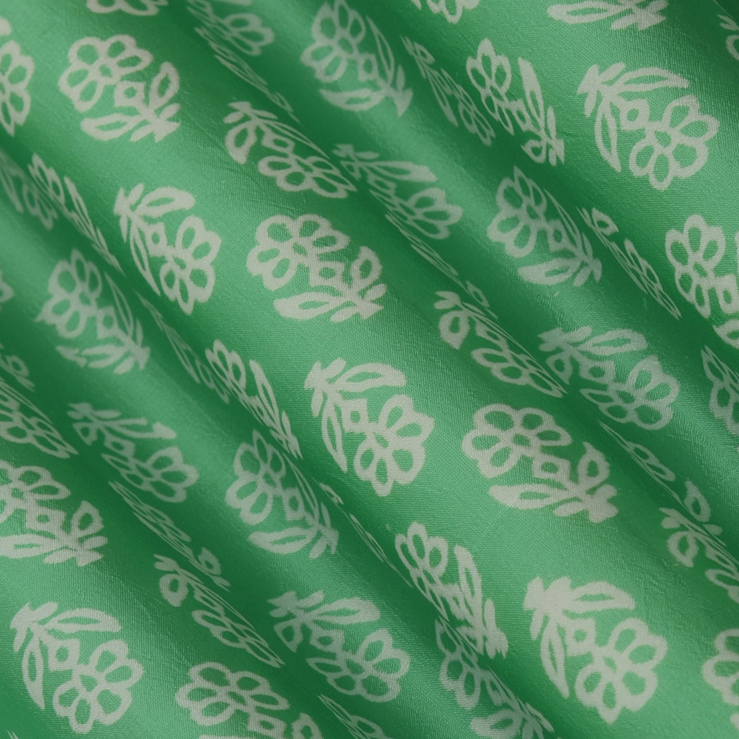 Green Color Kora Silk Print Fabric