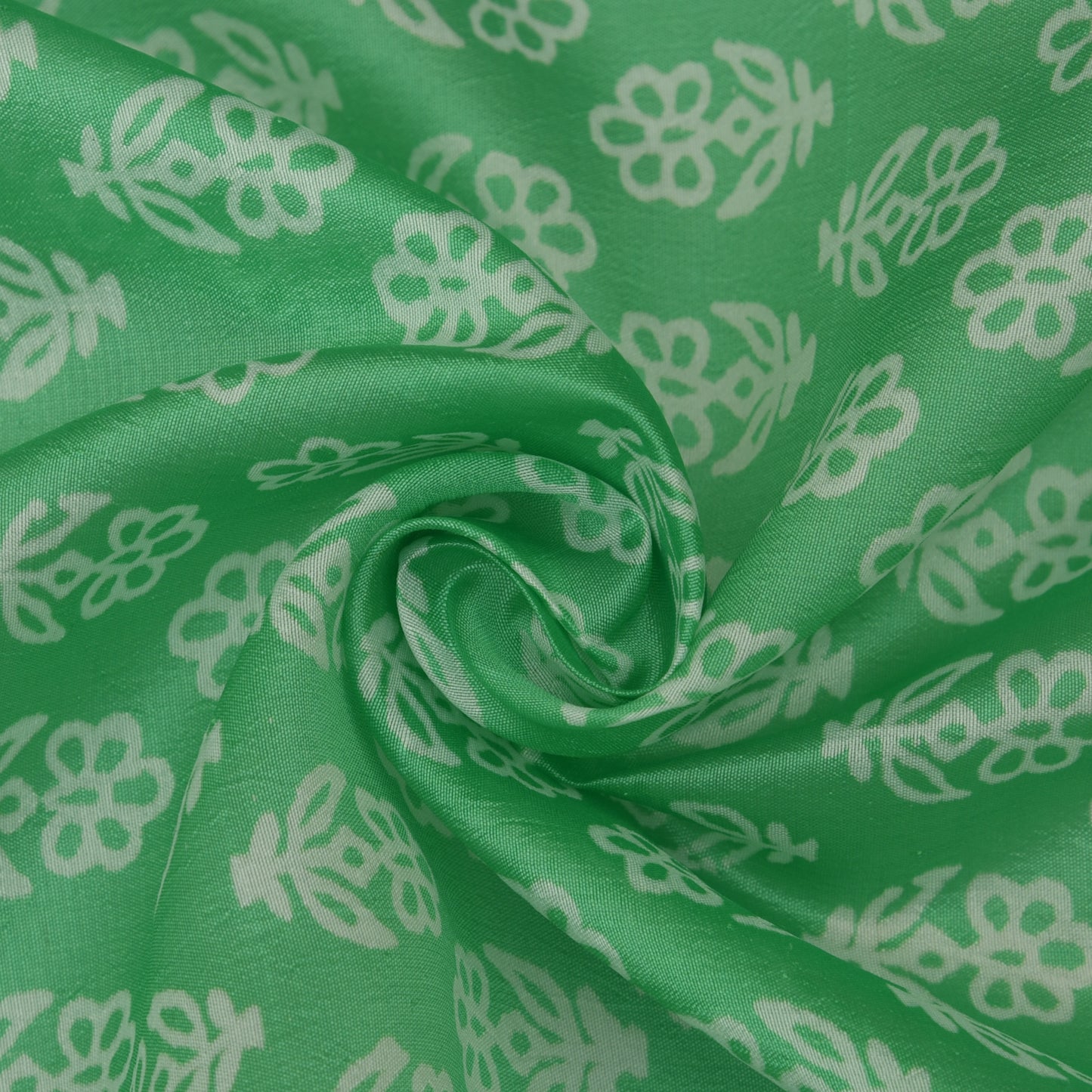 Green Color Kora Silk Print Fabric