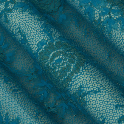 Teal Blue Color Chantilly Lace Fabric