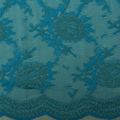 Teal Blue Color Chantilly Lace Fabric