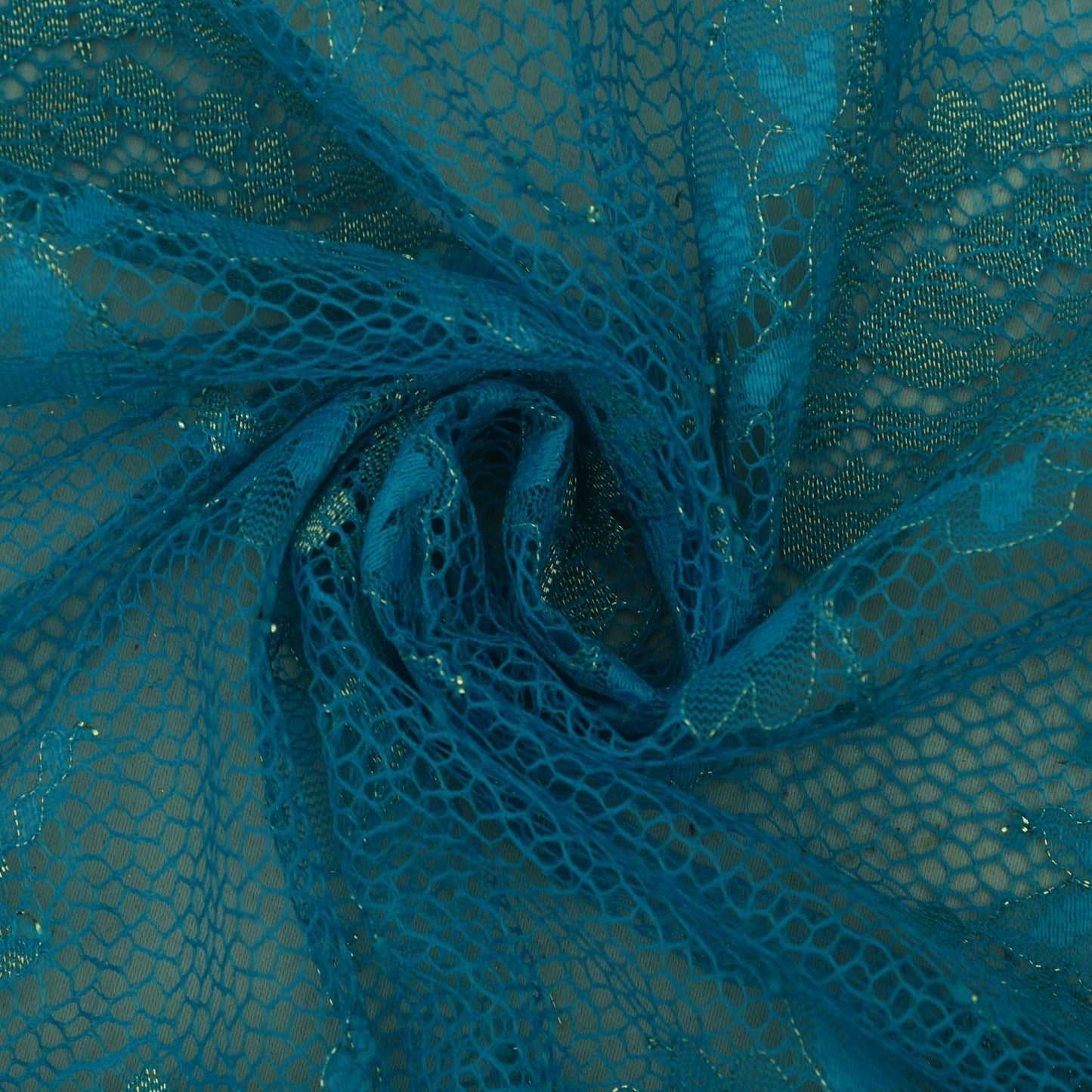 Teal Blue Color Chantilly Lace Fabric