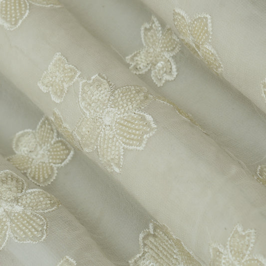 White Color Chinon Embroidery Fabric