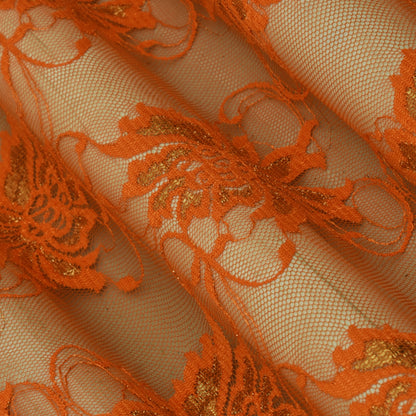 Orange Color Chantilly Lace Fabric