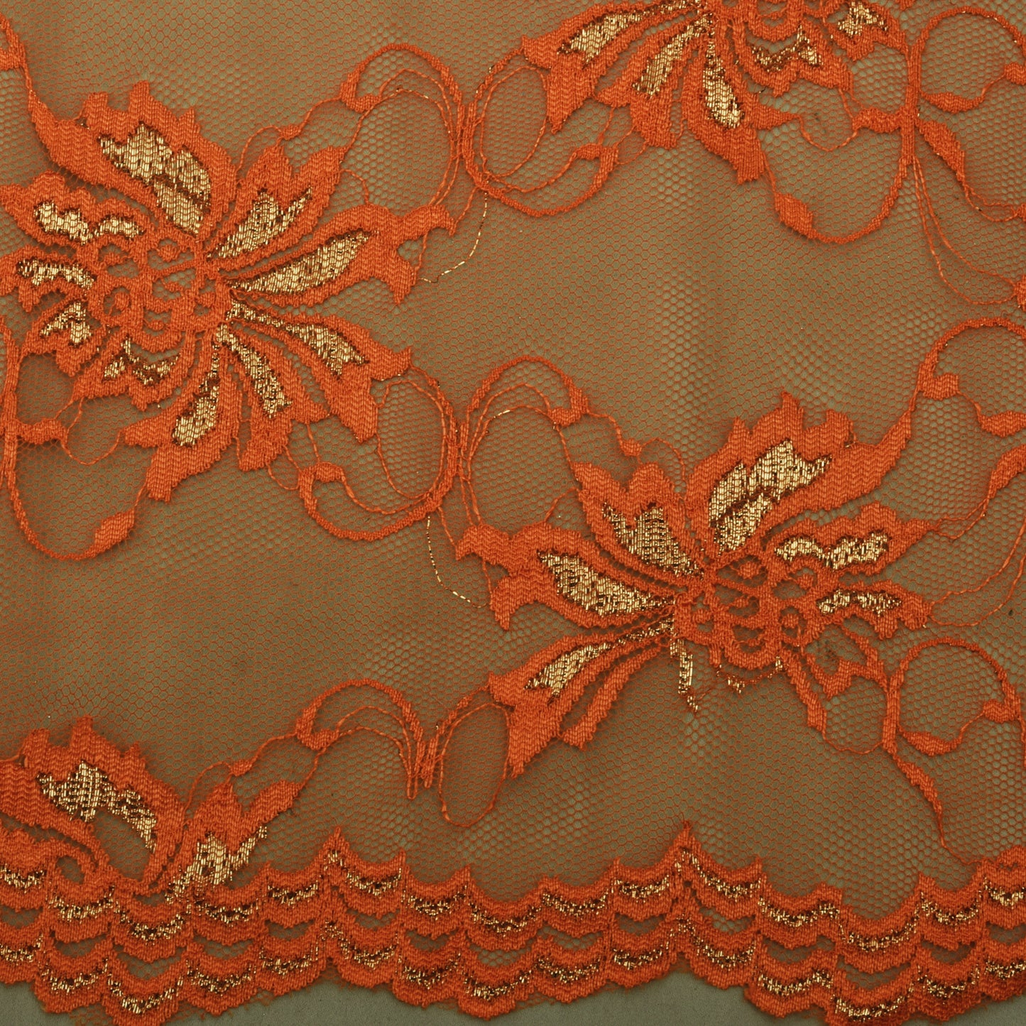 Orange Color Chantilly Lace Fabric