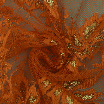 Orange Color Chantilly Lace Fabric