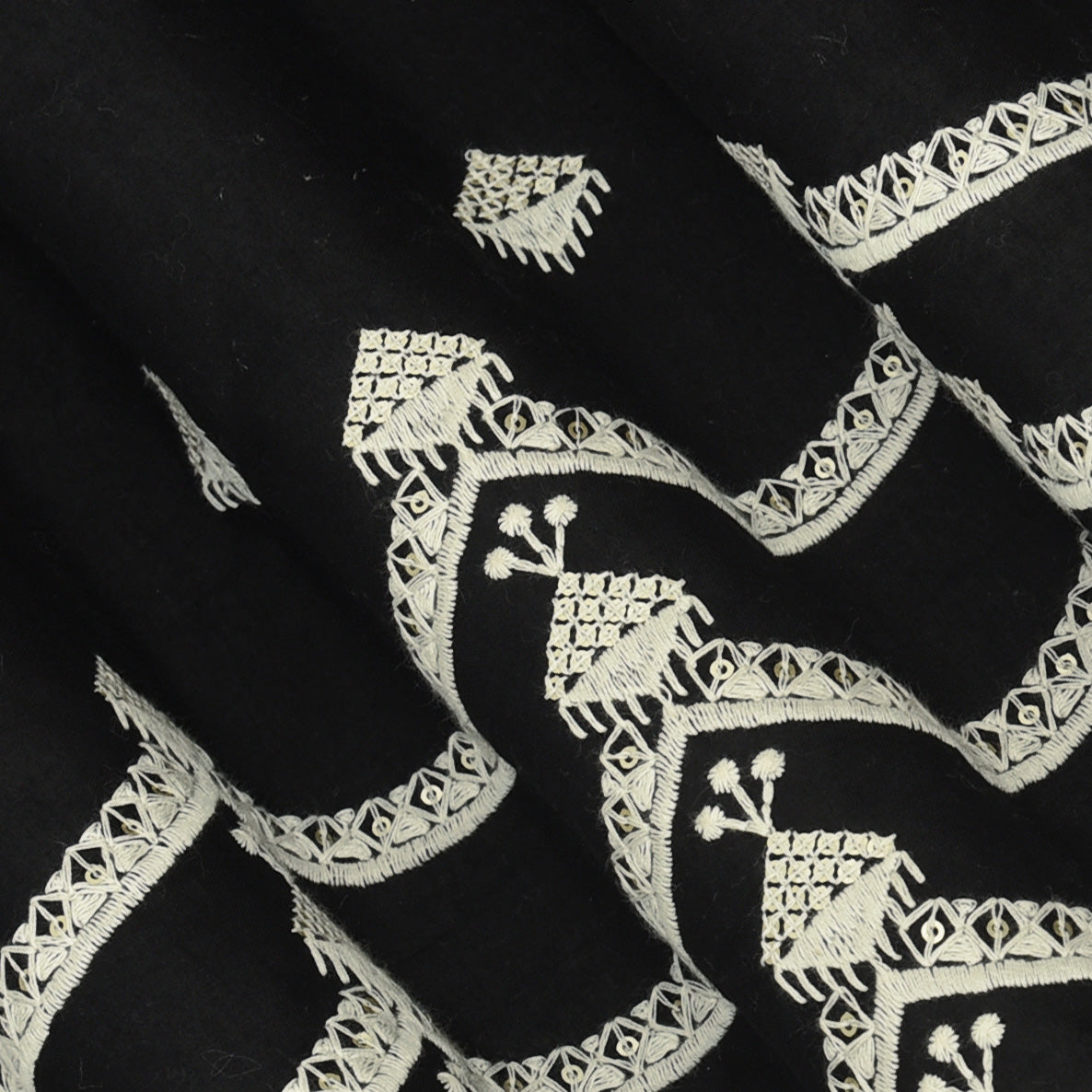 Black Color Cotton Embroidery Fabric