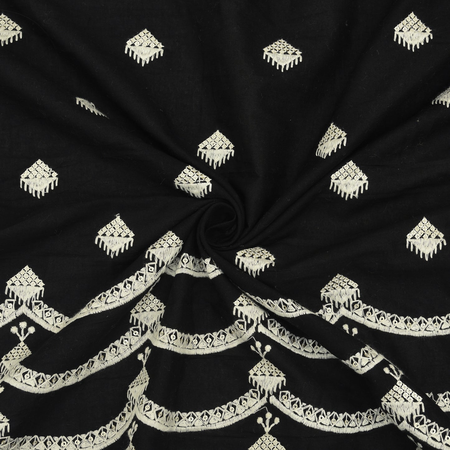 Black Color Cotton Embroidery Fabric