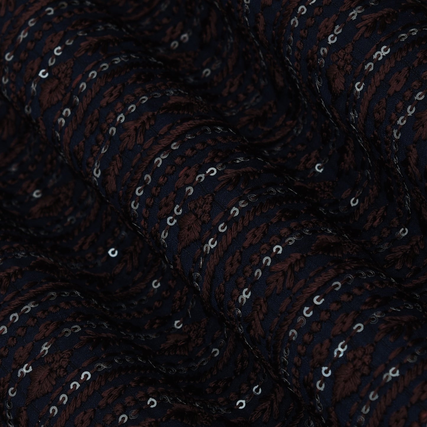 Navy Blue Color Raw Silk Embroidery Fabric