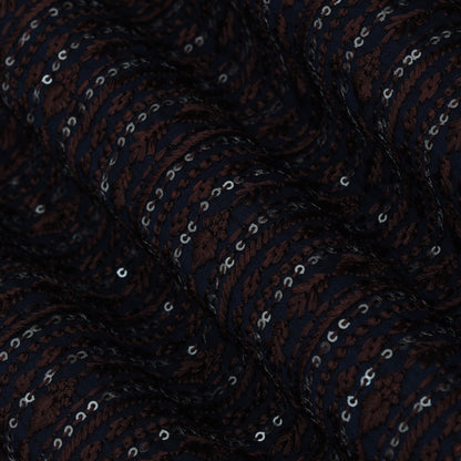 Navy Blue Color Raw Silk Embroidery Fabric