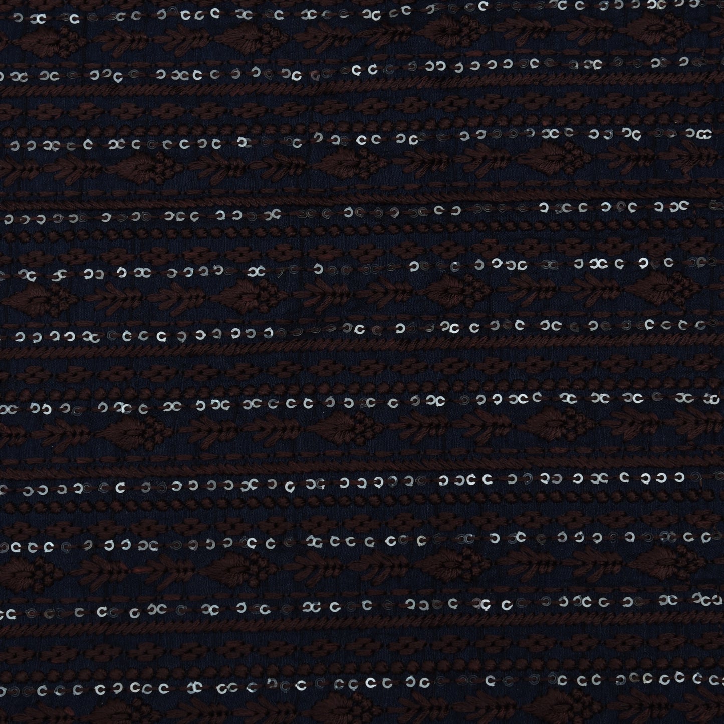 Navy Blue Color Raw Silk Embroidery Fabric