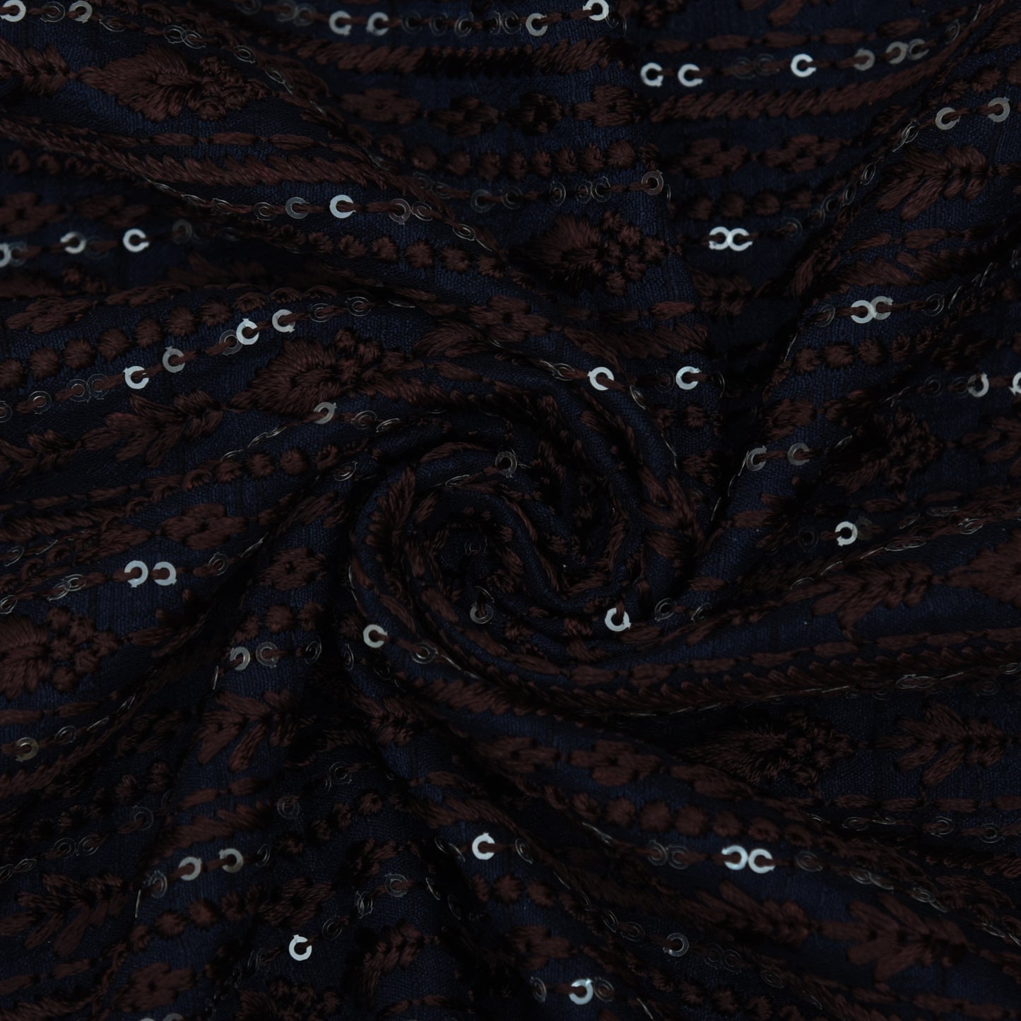 Navy Blue Color Raw Silk Embroidery Fabric