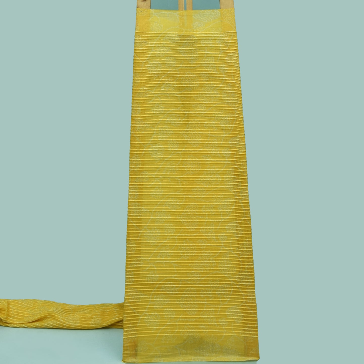 Yellow Color Chanderi Tissue Embroidery Fabric