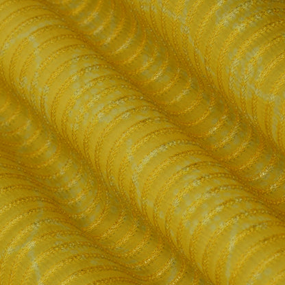 Yellow Color Chanderi Tissue Embroidery Fabric