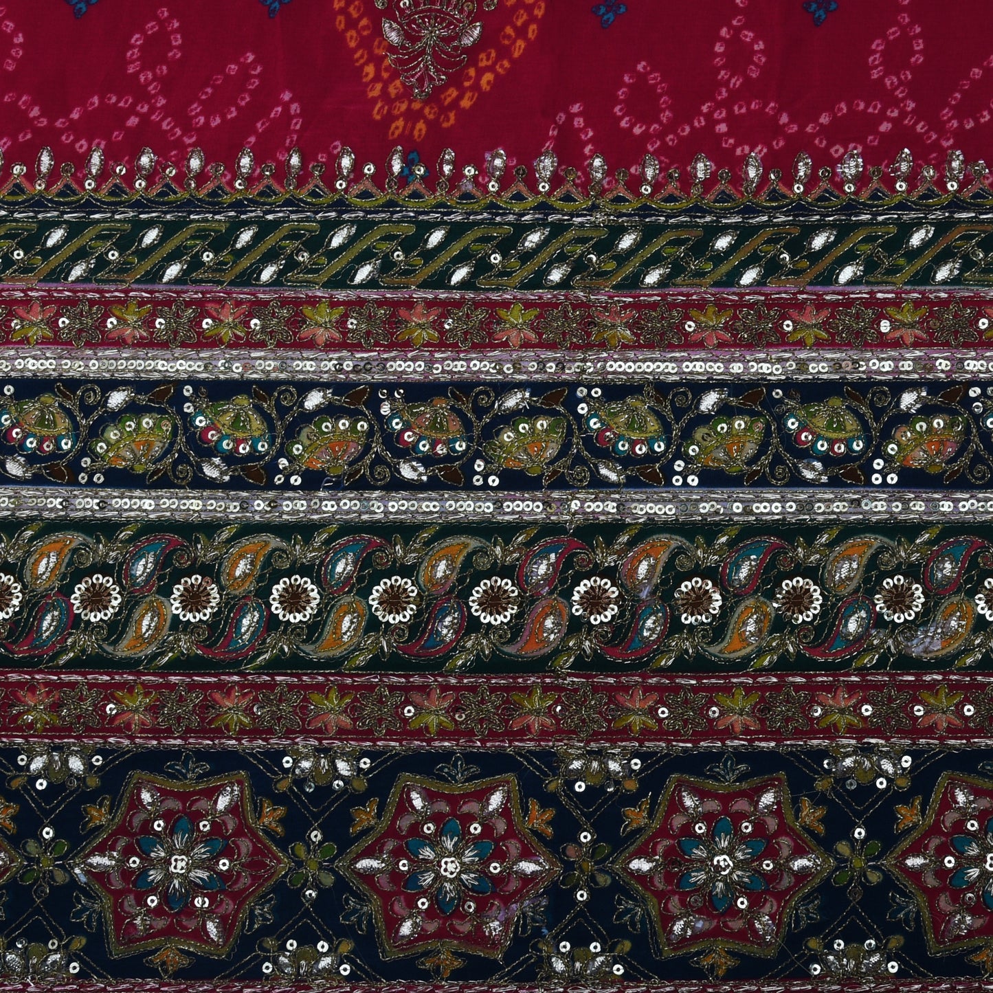 Crepe Position Print Embroidery Fabric