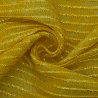 Yellow Color Chanderi Tissue Embroidery Fabric