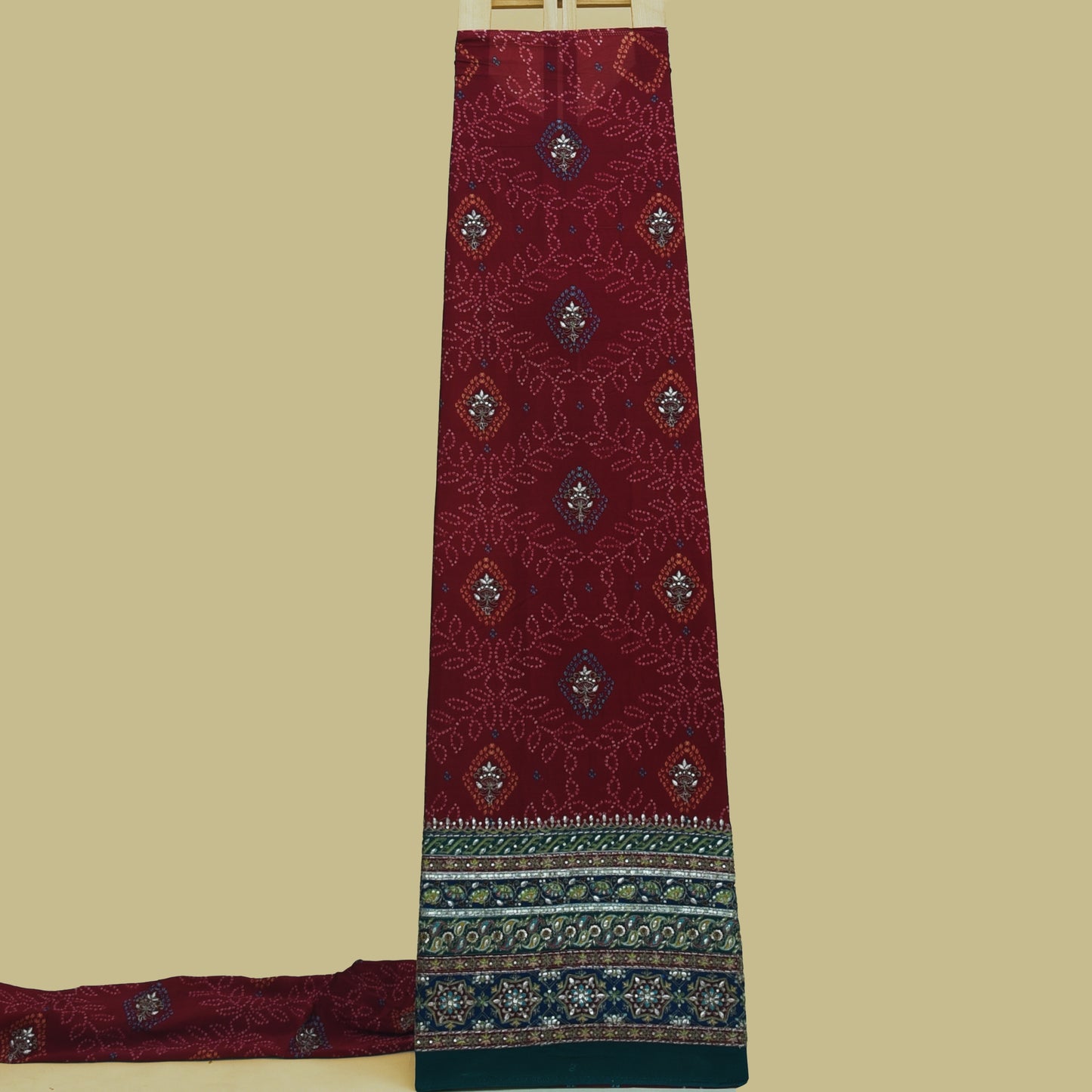 Crepe Position Print Embroidery Fabric