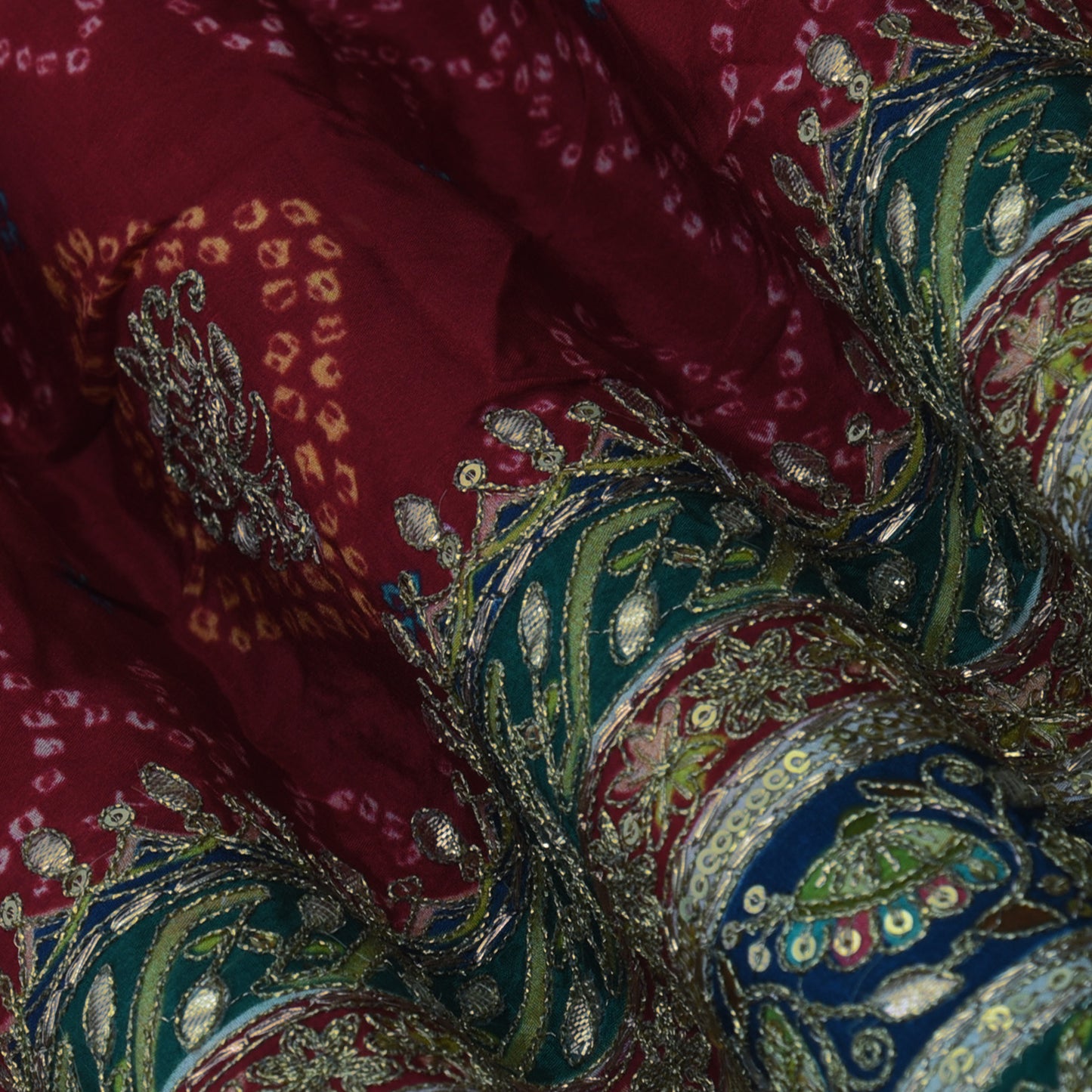 Crepe Position Print Embroidery Fabric