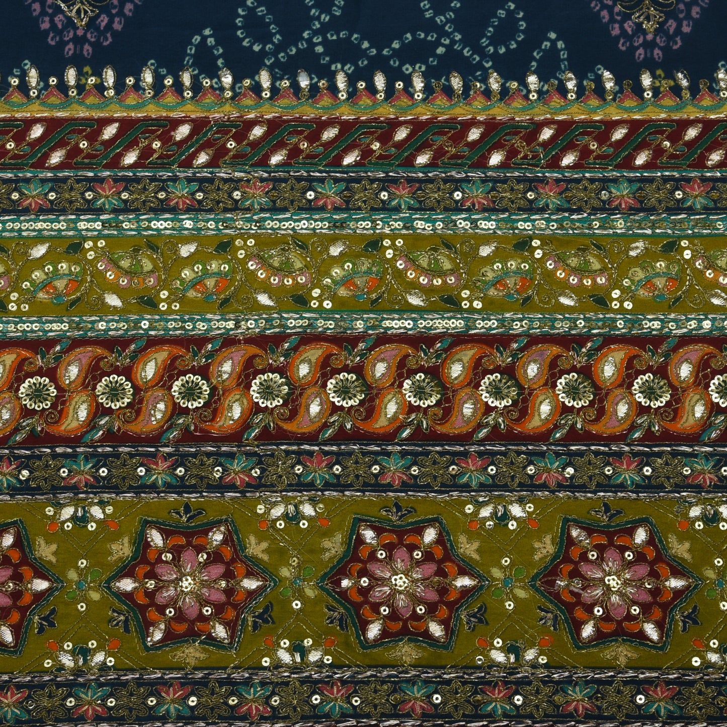 Crepe Position Print Embroidery Fabric