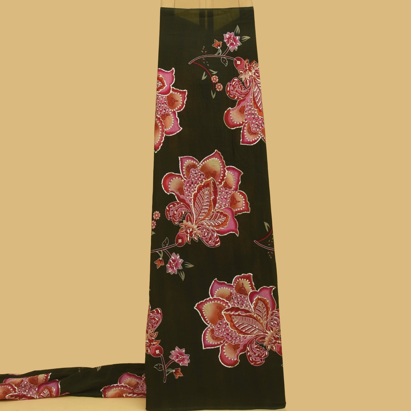 Green Color Crepe Position Print Embroidery Fabric