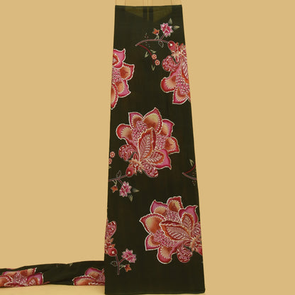 Green Color Crepe Position Print Embroidery Fabric