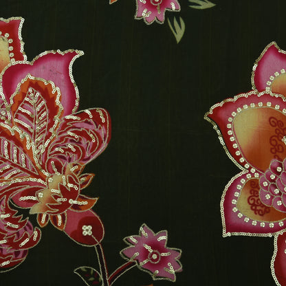 Green Color Crepe Position Print Embroidery Fabric