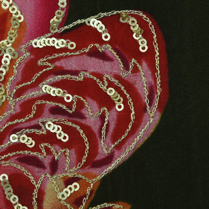 Green Color Crepe Position Print Embroidery Fabric