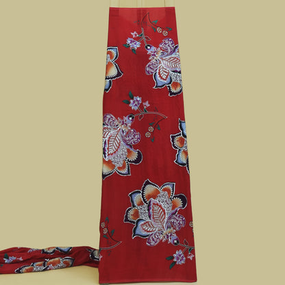 Red Color Crepe Position Print Embroidery Fabric