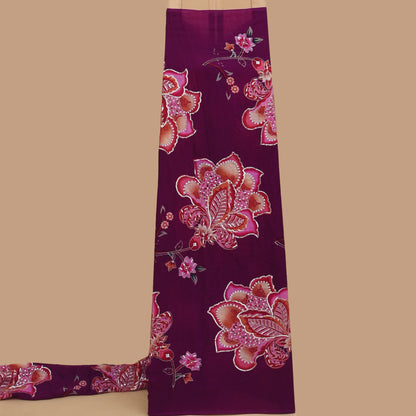 Purple Color Crepe Position Print Embroidery Fabric