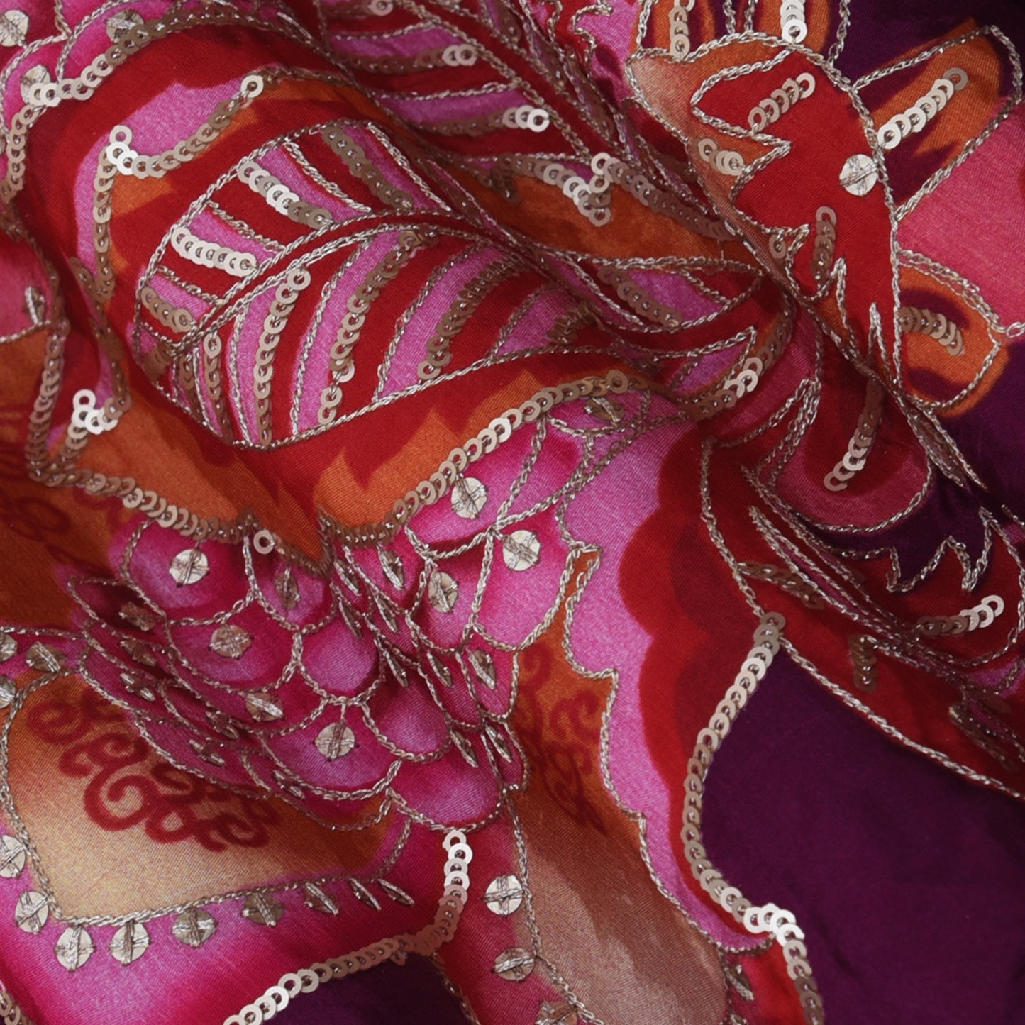 Purple Color Crepe Position Print Embroidery Fabric