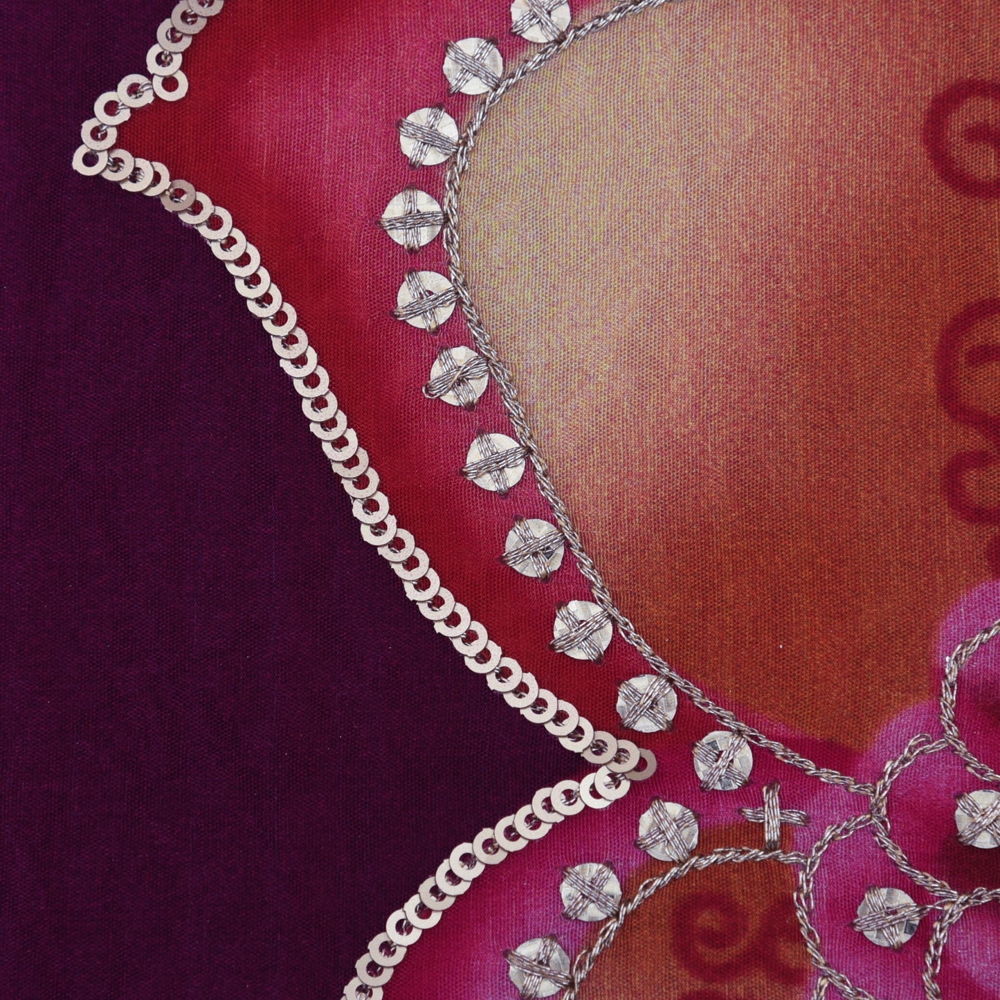 Purple Color Crepe Position Print Embroidery Fabric