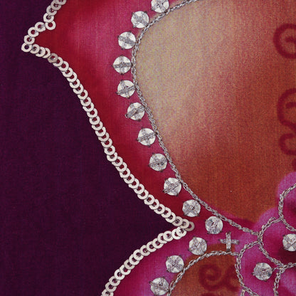 Purple Color Crepe Position Print Embroidery Fabric