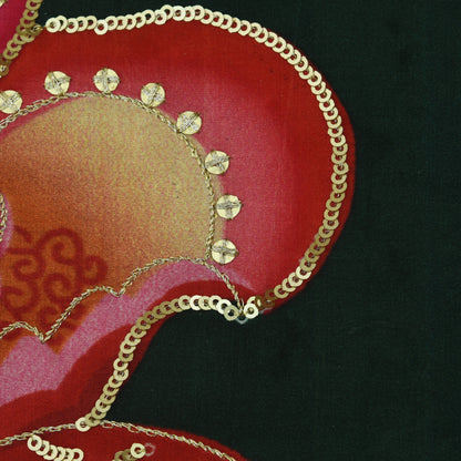 Green Color Crepe Position Print Embroidery Fabric