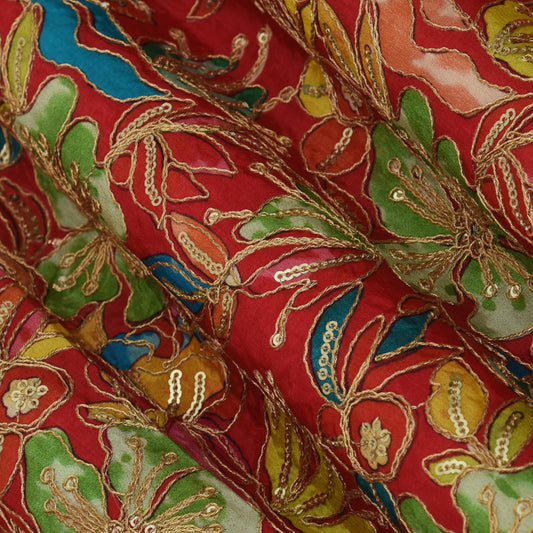 Multicolor Crepe Embroidery Fabric