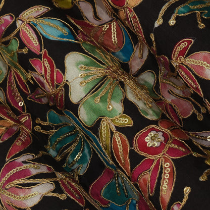 Multicolor Crepe Embroidery Fabric