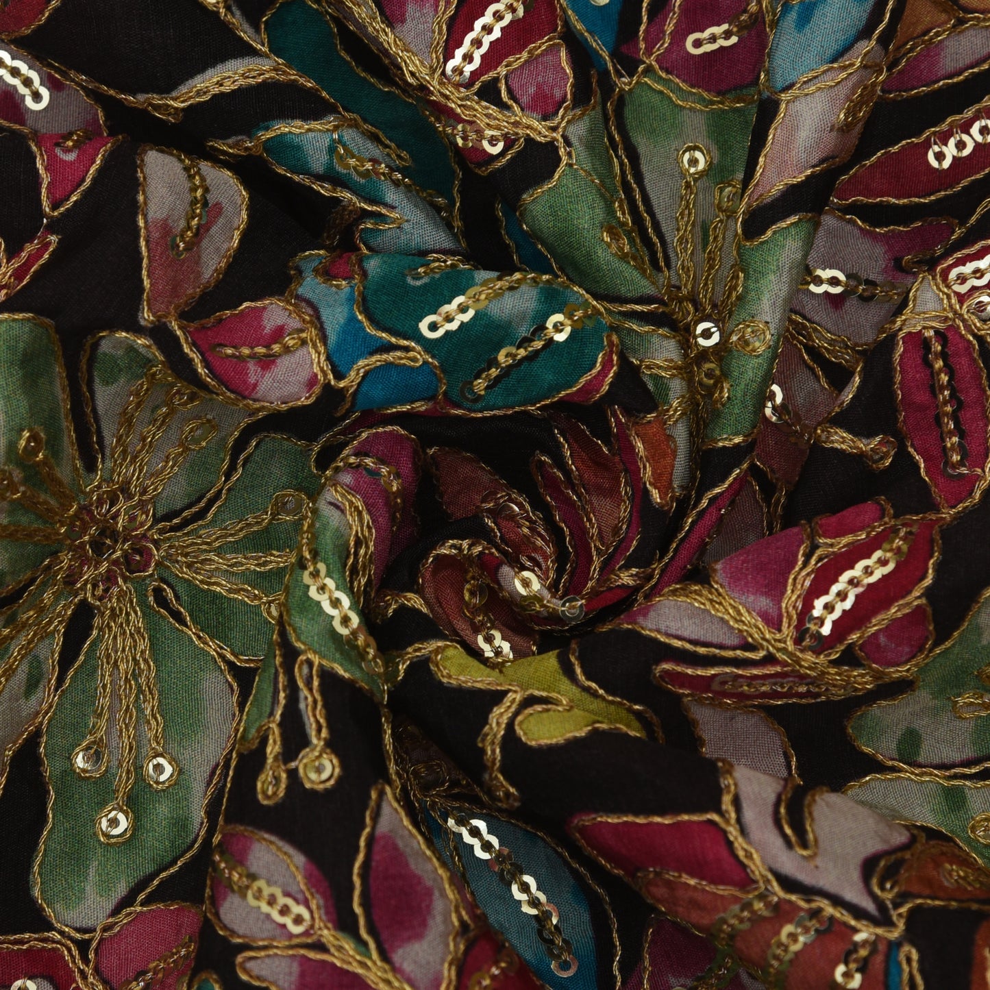 Multicolor Crepe Embroidery Fabric