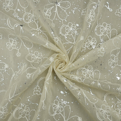 Chanderi Foil Embroidery Fabric