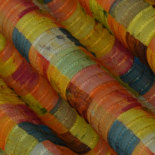 Multicolor Chanderi Tissue Embroidery Fabric