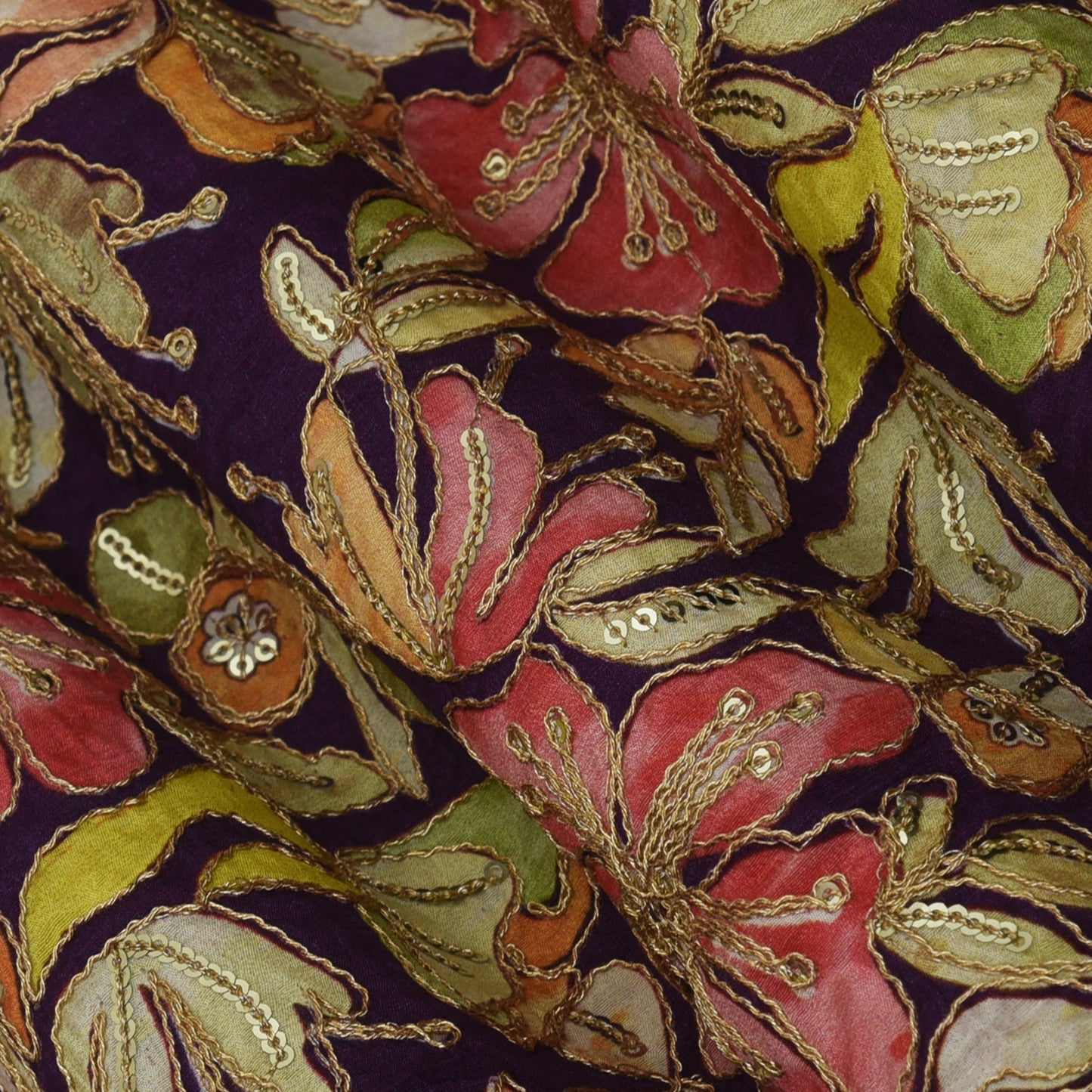 Multicolor Crepe Embroidery Fabric