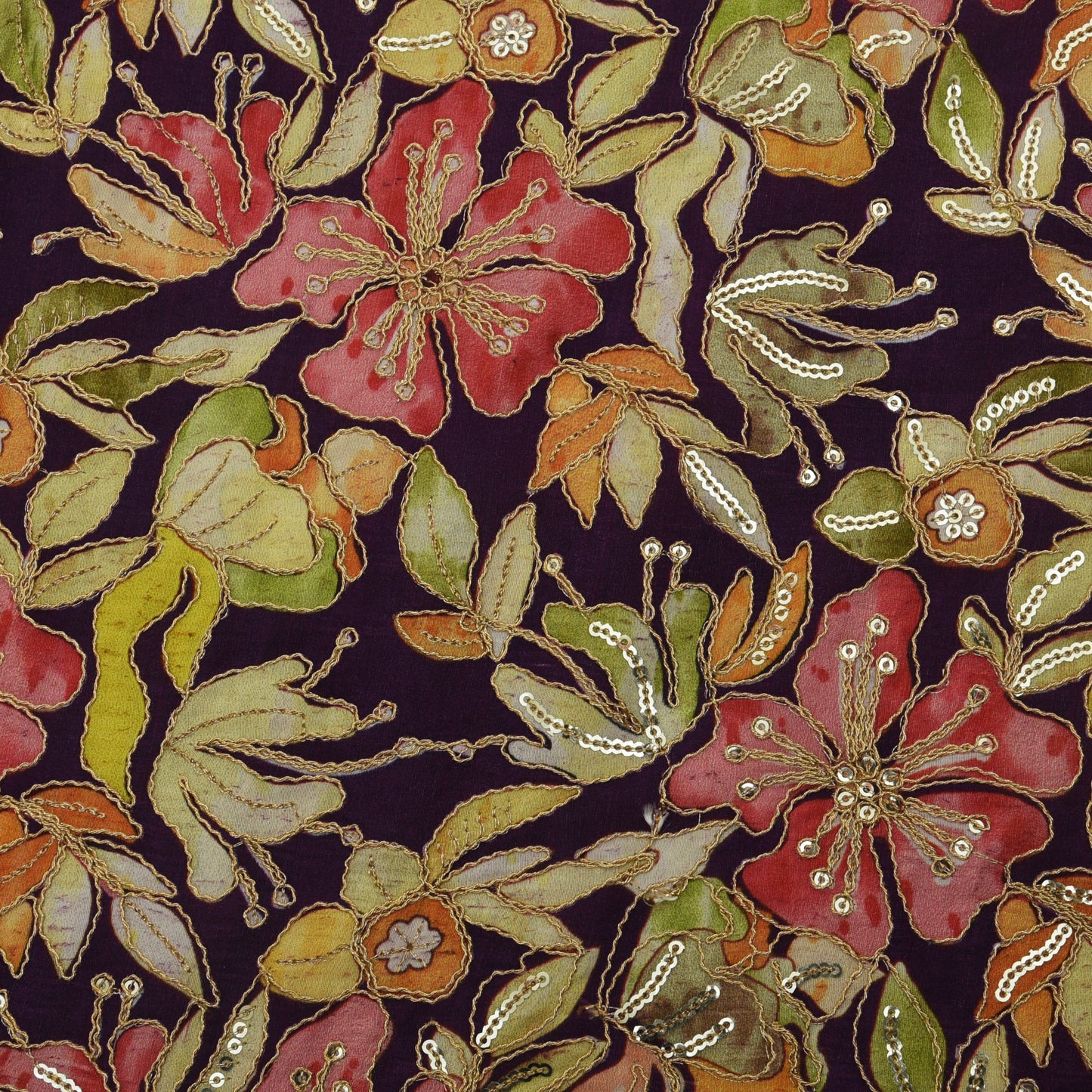 Multicolor Crepe Embroidery Fabric