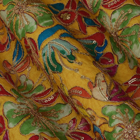 Multicolor Crepe Embroidery Fabric