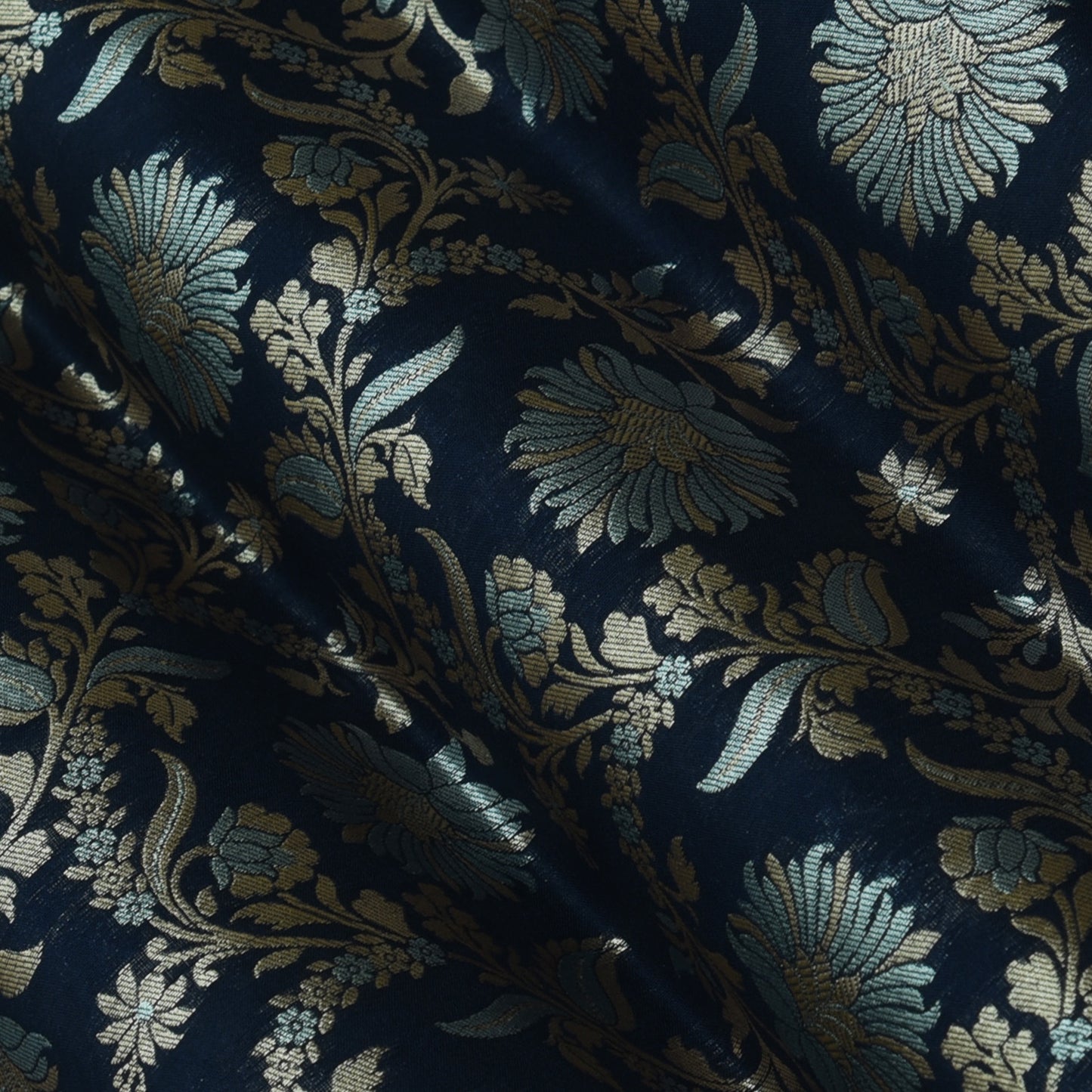 Navy Blue Color Kadwa Brocade Fabric