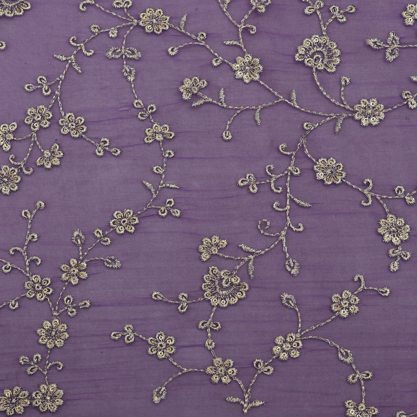 Purple Color Organza Embroidery Fabric