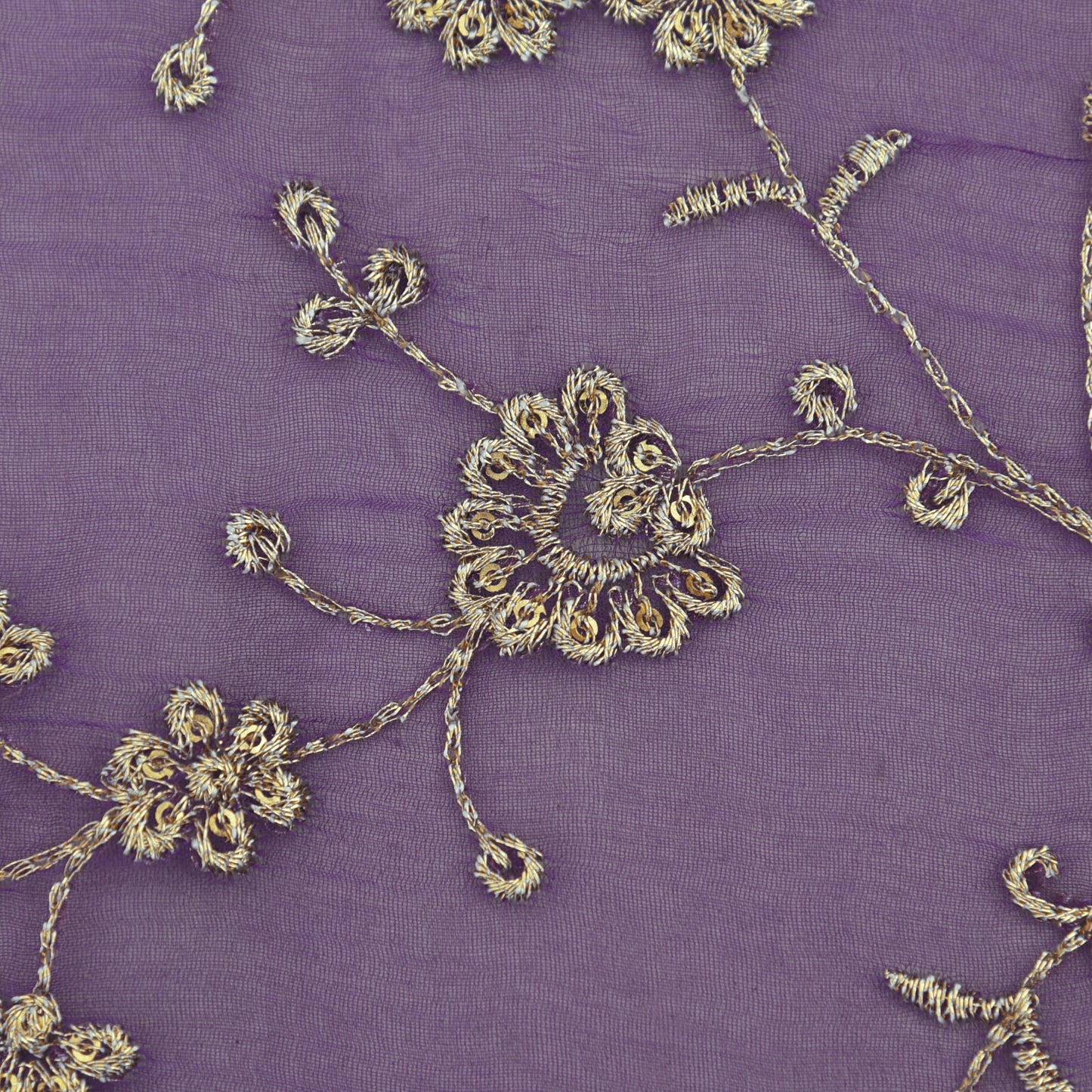 Purple Color Organza Embroidery Fabric