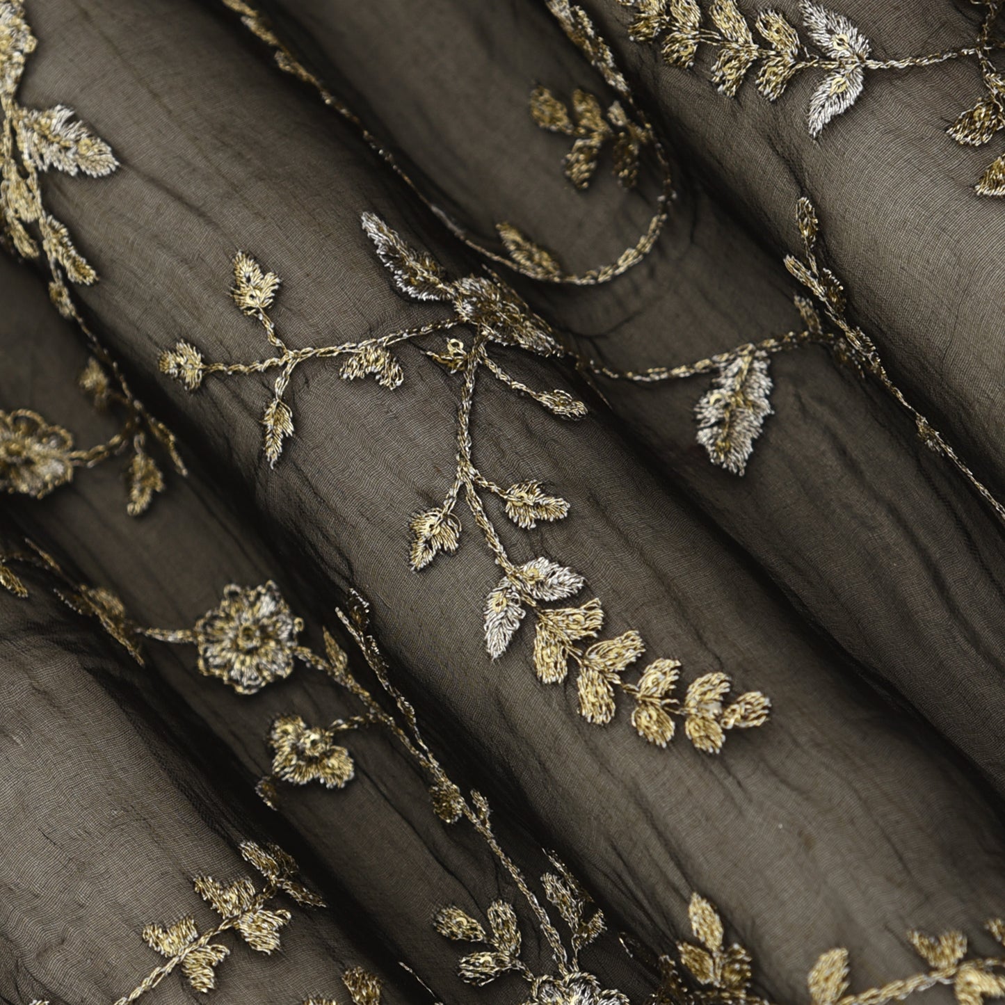 Black Color Organza Embroidery Fabric