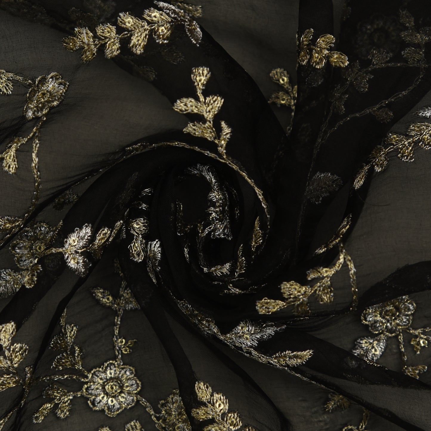 Black Color Organza Embroidery Fabric