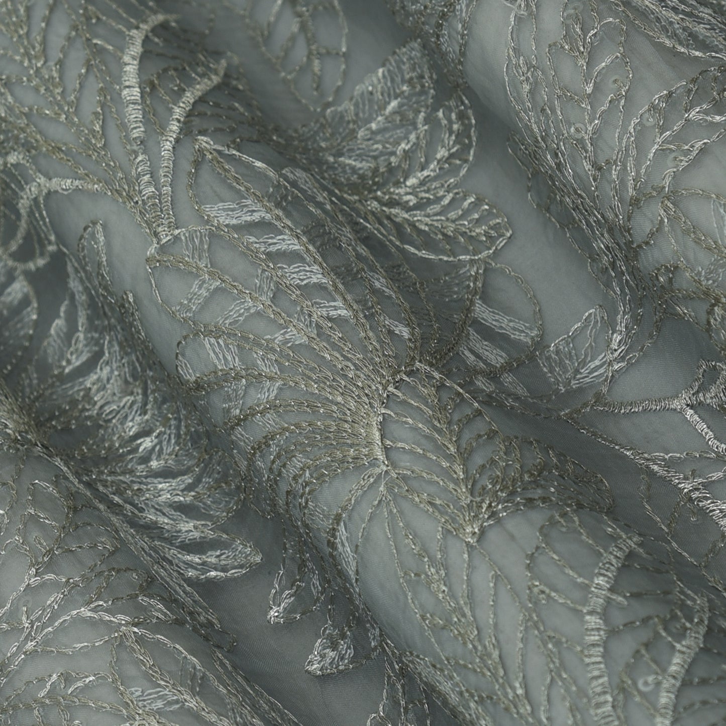 Grey Color Organza Embroidery Fabric