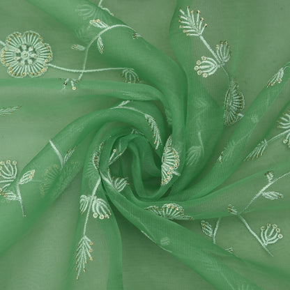 Fern Green Color Organza Embroidery Fabric