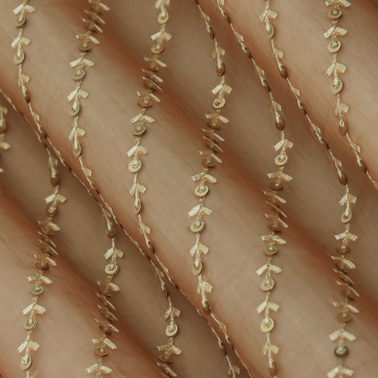 Peach Color Organza Embroidery Fabric