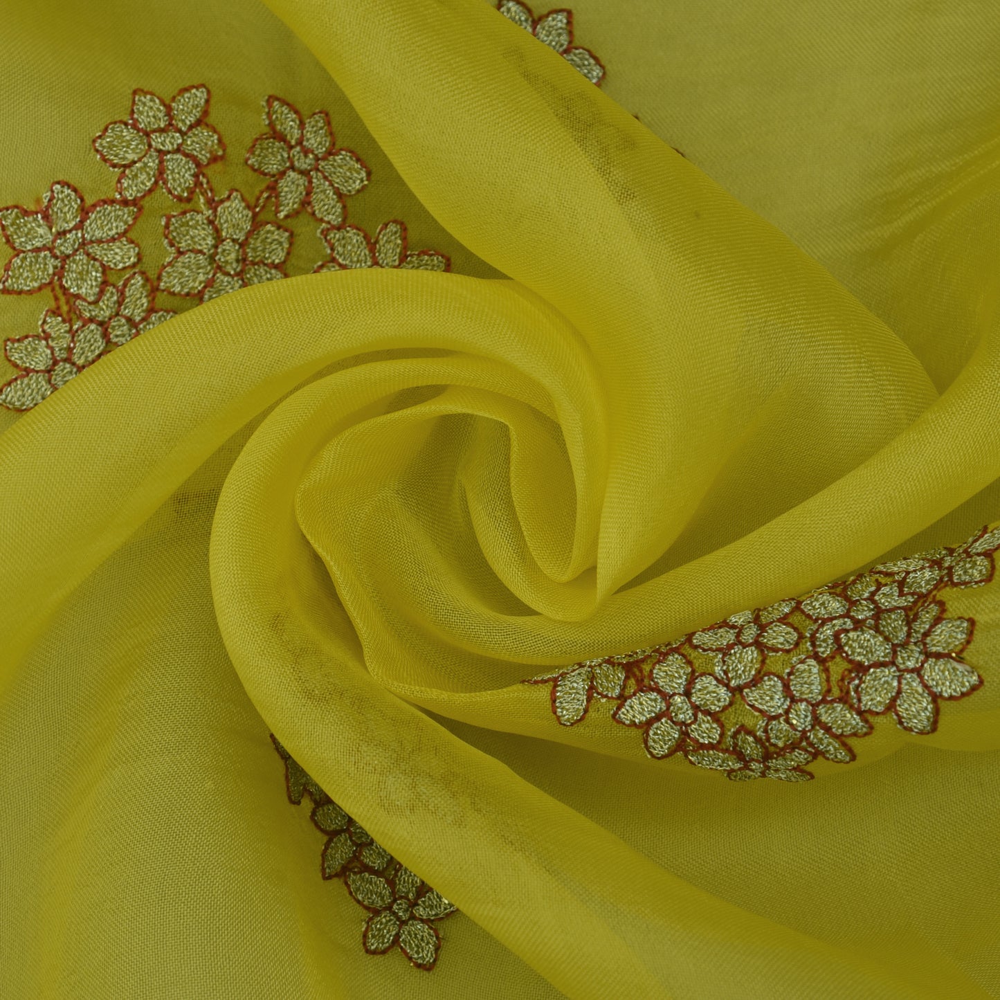 Yellow Color Organza Embroidery Fabric