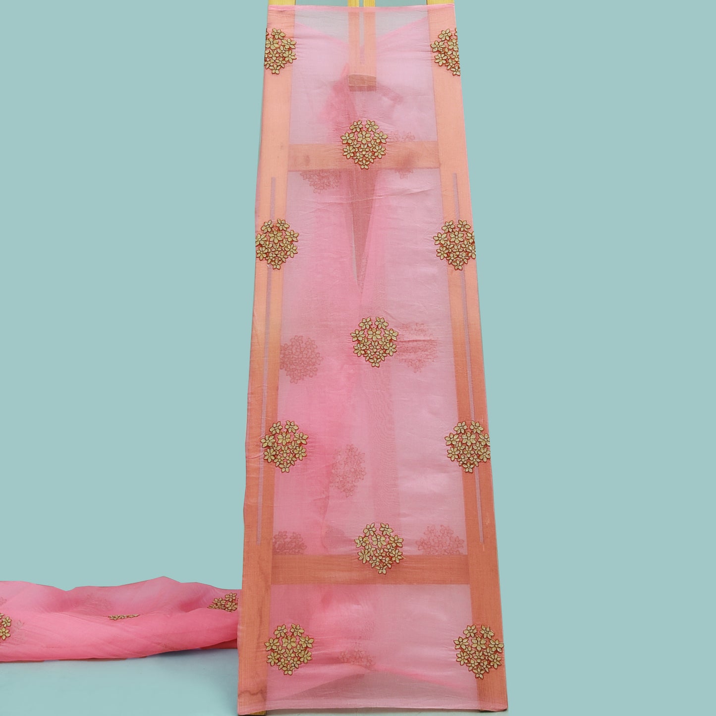 Pink Color Organza Embroidery Fabric